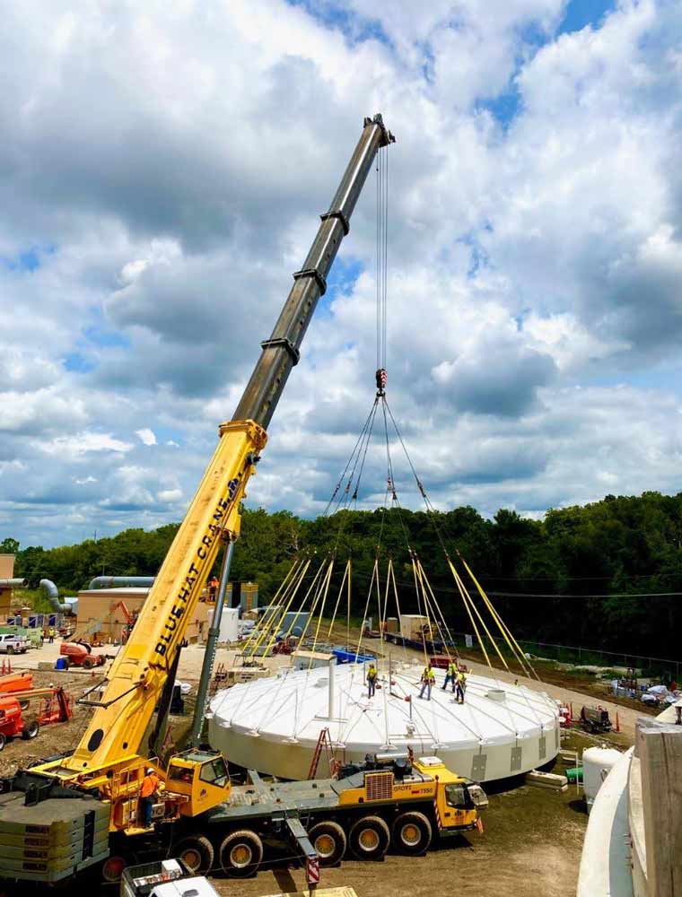 Union crane operator working on project